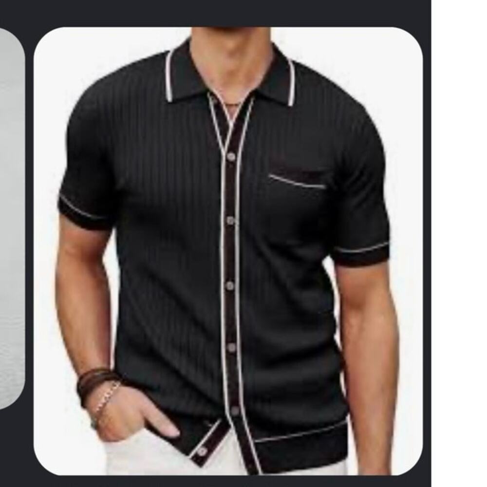 PJ Paul men’s black knit polo button up shirt XL short sleeves